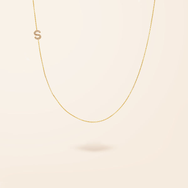 10K Gold One Asymmetrical Diamond Initial Necklace