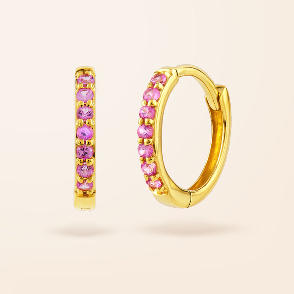 14K Gold Pink Sapphire Huggie Earrings