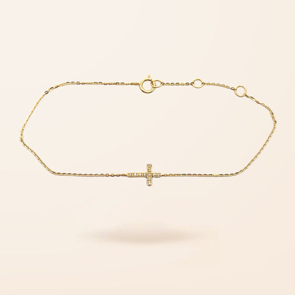 14K Gold Diamond Cross Bracelet