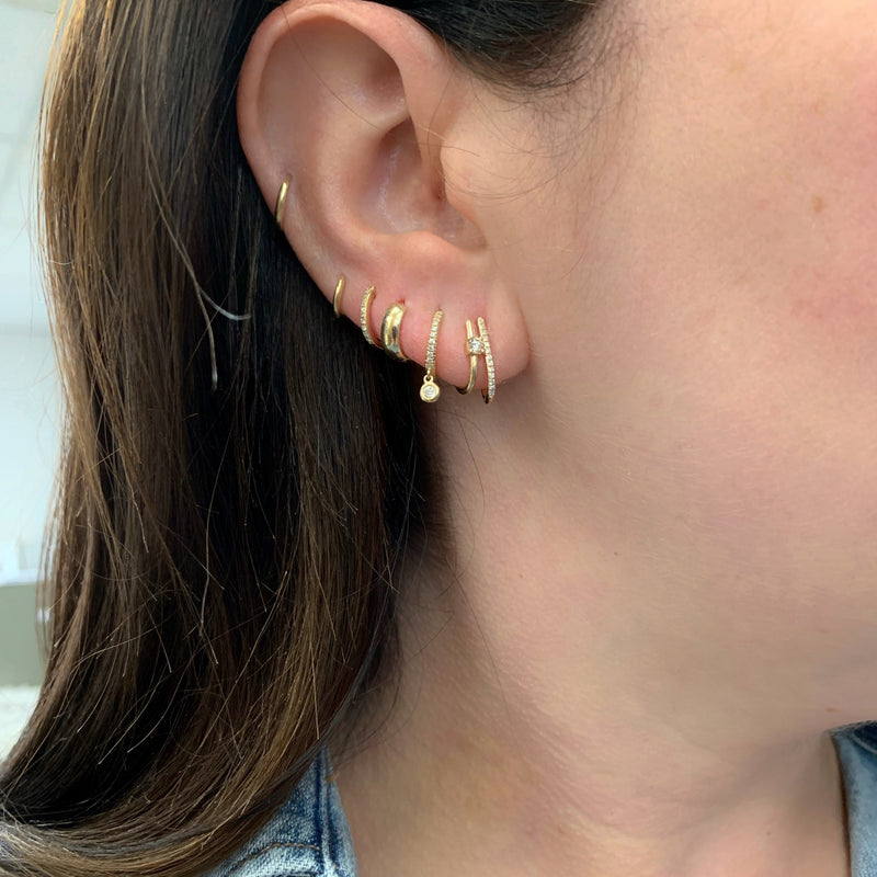 14K Gold Diamond Double Lobe Stud Earrings