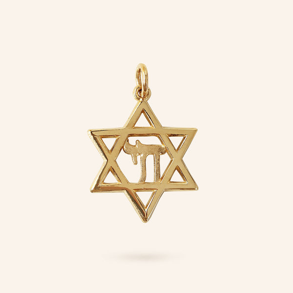 10K Gold Star of David with Chai Charm