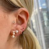 14K Gold Triple Pearl Stud Earrings