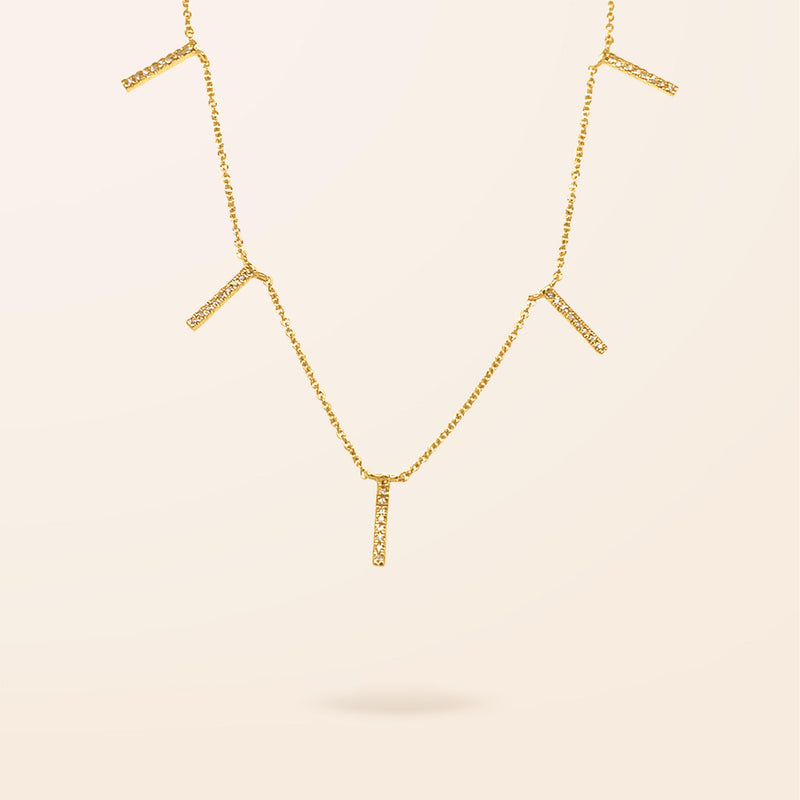 14K Gold Diamond Bars Necklace