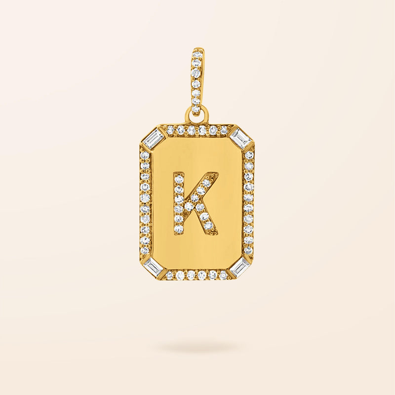 14K Gold Diamond Initial Dog Tag Charm