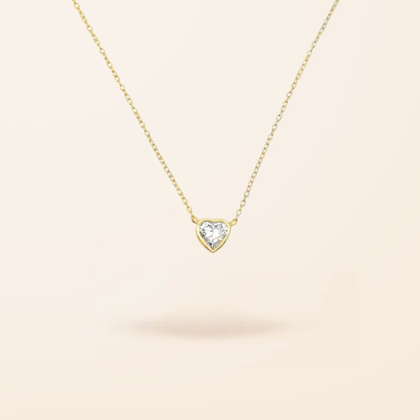 Lab Created 10K Gold Diamond Bezel Heart Necklace