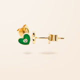 14K Gold Enamel Diamond Heart Stud Earrings