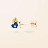 14K Gold Enamel Diamond Heart Stud Earrings
