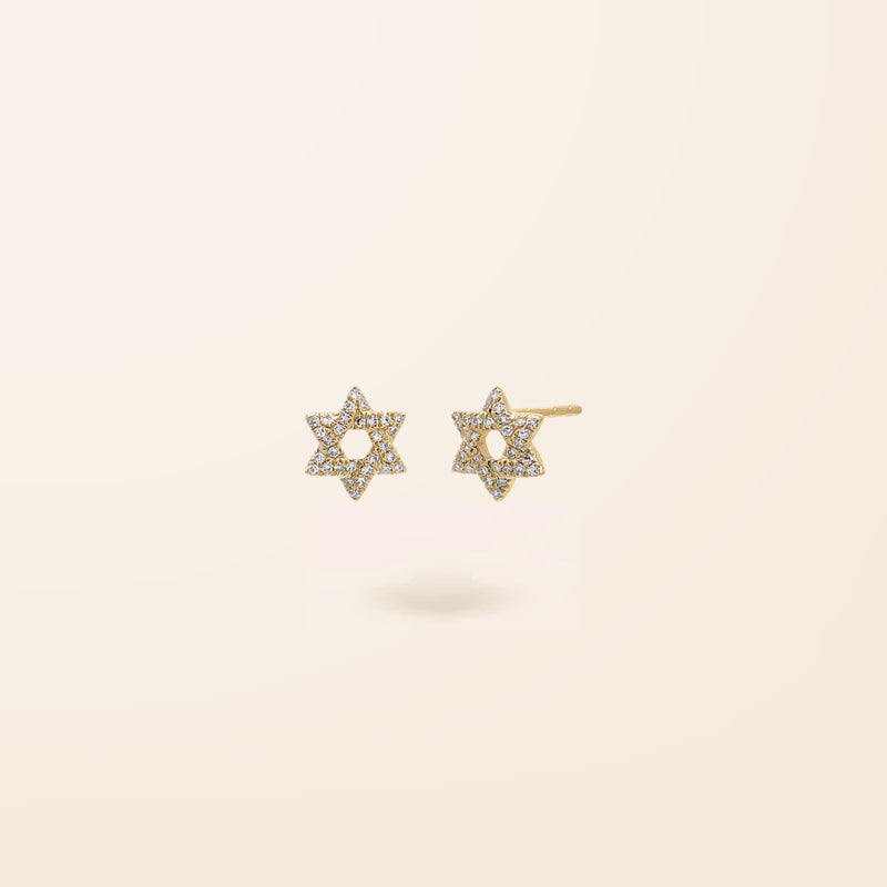 14K Gold Diamond Star of David Stud Earrings