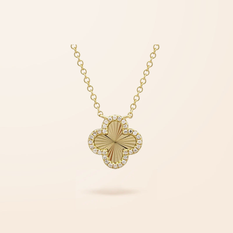 14K Gold Fluted Diamond Clover Necklace