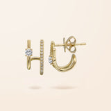 14K Gold Diamond Double Lobe Stud Earrings