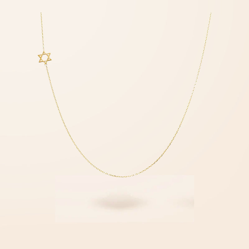 14K Gold Asymmetrical Star of David Necklace