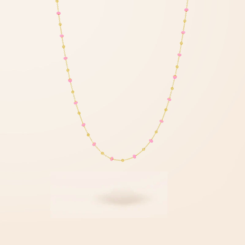 10K Gold Pink Enamel Bead Necklace