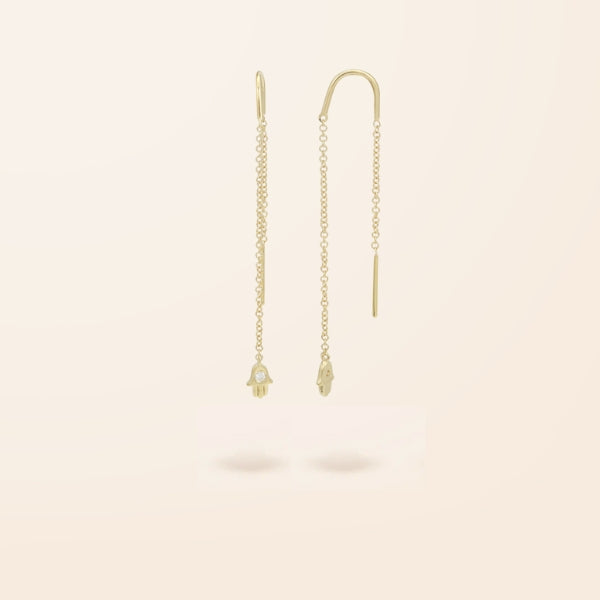 14K Gold Diamond Hamsa Threader Earrings