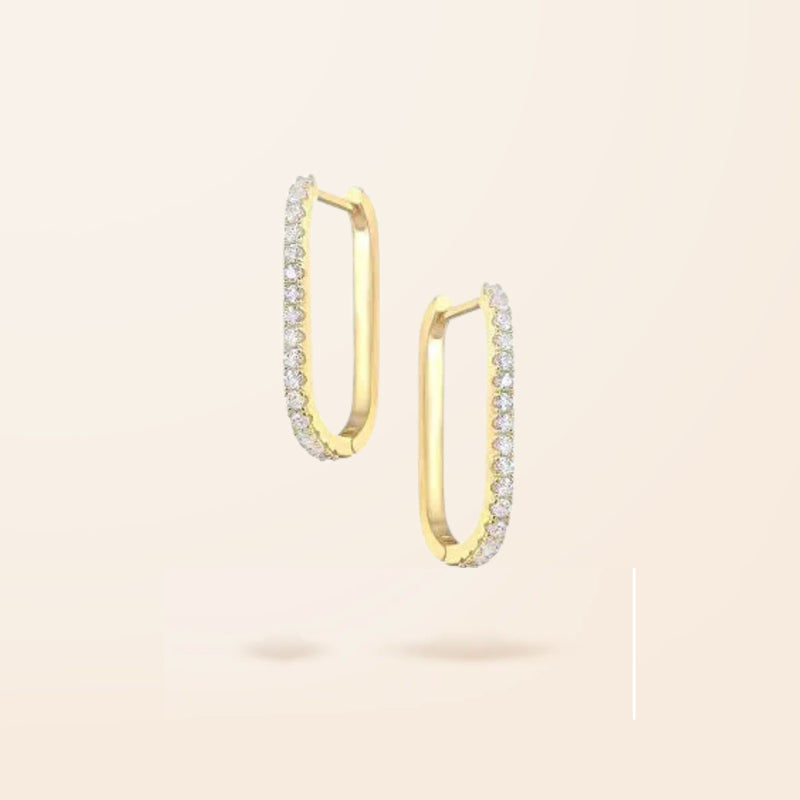 14K Gold Diamond Oval Huggie Earrings