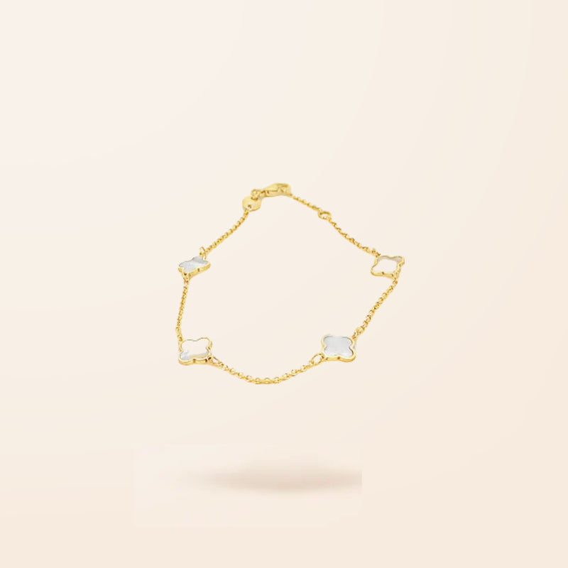 14K Gold Mother of Pearl Clover Bracelet