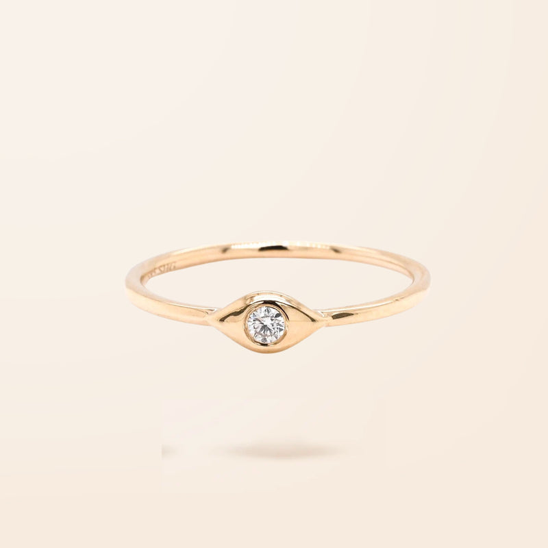 14K Gold Mini Diamond Evil Eye Ring