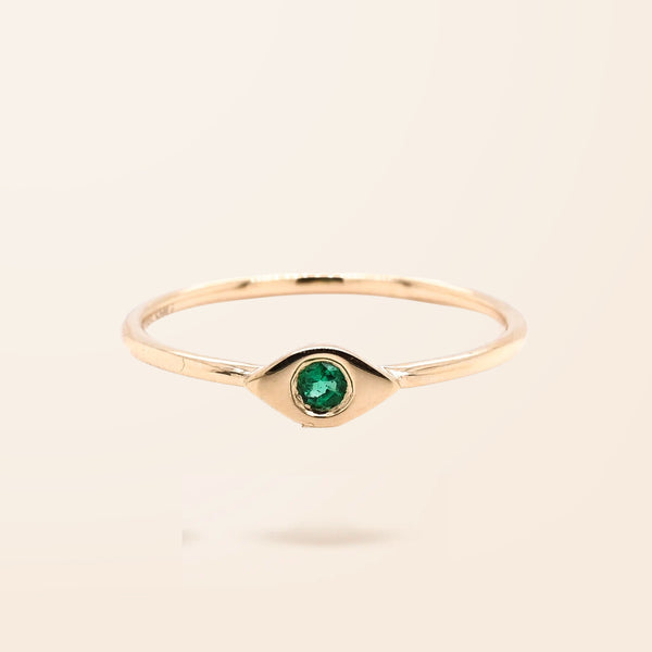 14K Gold Precious Gemstone Evil Eye Ring