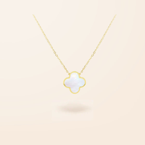 Limited Edition 14K Gold Large Mother of Pearl Clover Necklace