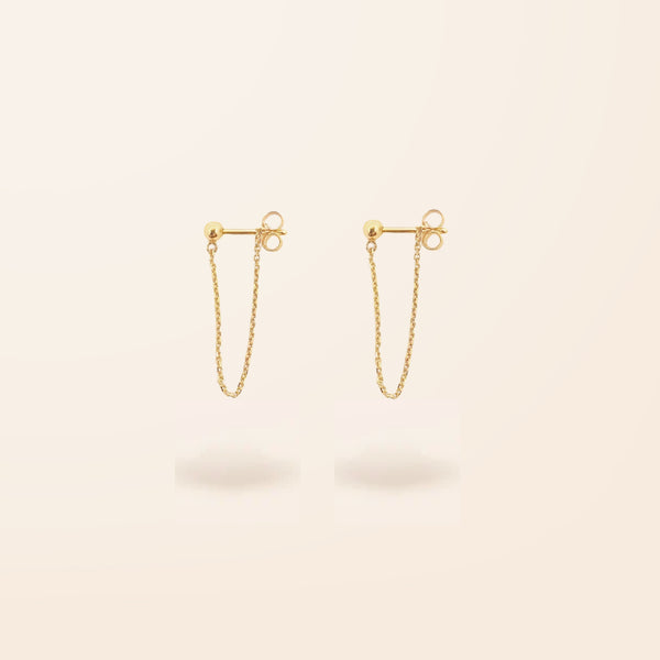 10K Gold Stud Chain Front-Back Earrings