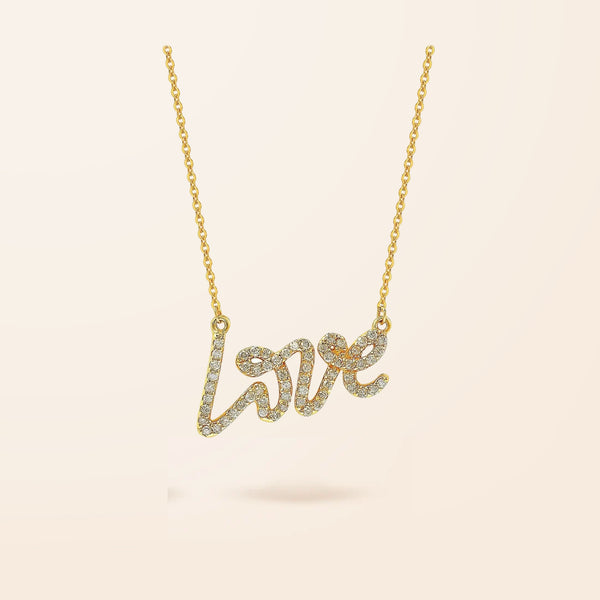 14K Gold Script Diamond Love Necklace