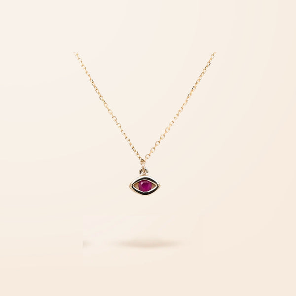 14K Gold Precious Gemstone Mini Evil Eye Necklace