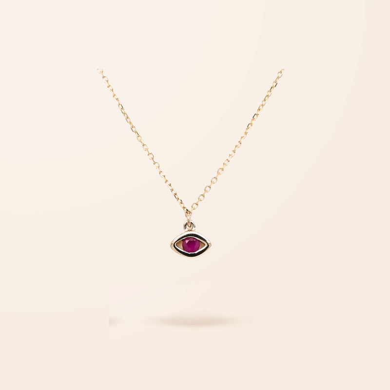 14K Gold Precious Gemstone Mini Evil Eye Necklace