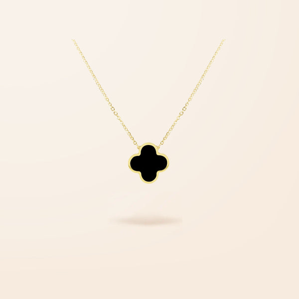 14K Gold Single Onyx Clover Necklace