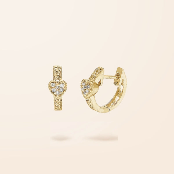 14K Gold Diamond Heart Huggie Earrings