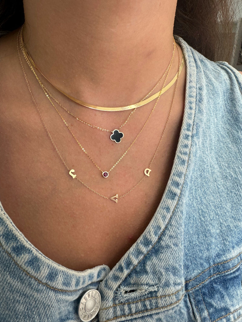 10K Gold Bezel Set Precious Gemstone Necklace