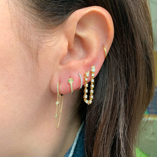 14K Gold Diamond Chain Drop Huggie Earrings