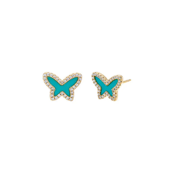 Sterling Silver Gold Plated Tuquoise CZ Butterfly Stud Earrings