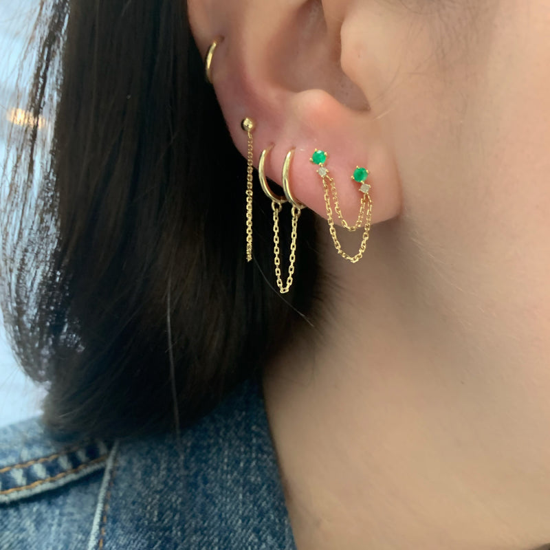 Single 14K Gold Connect Emerald Chain Stud Earring
