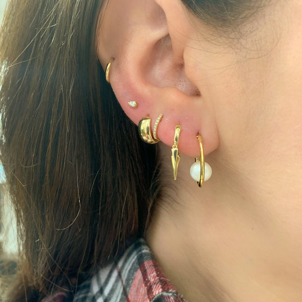 14K Gold Floating Pearl Hoop Earrings