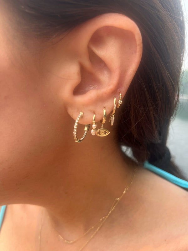 14K Gold Diamond Bead Huggie Earrings