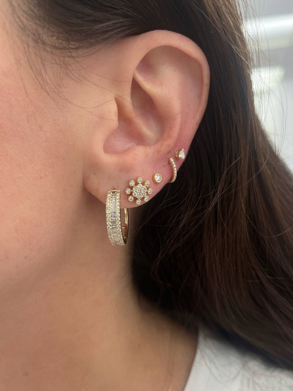 14K Gold Diamond Bezel Cluster Stud Earrings