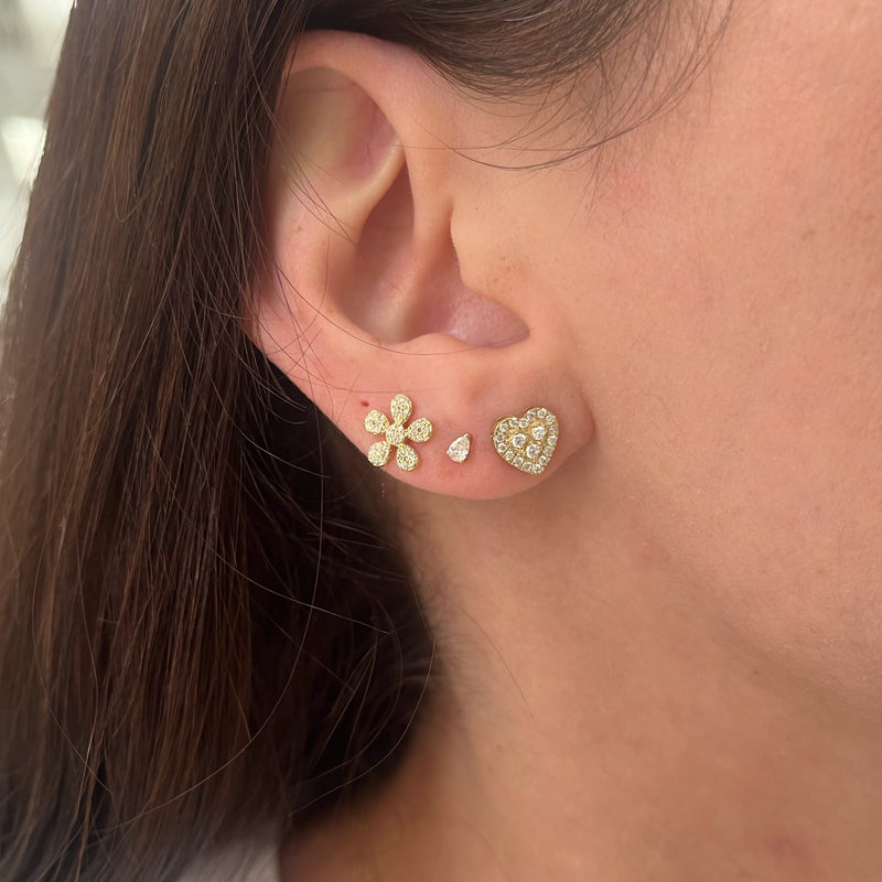 14K Gold Medium Diamond Heart Stud Earrings