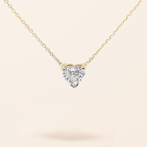 Lab Created 14K Gold Single Heart Necklace (1.00ct)