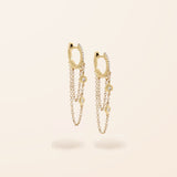 14K Gold Diamond Chain Drop Huggie Earrings