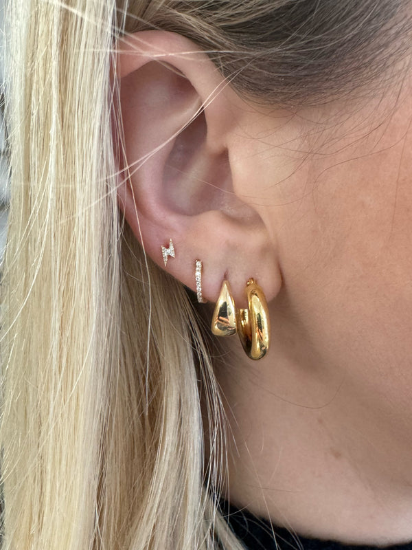 14K Gold Mini Diamond Lightning Bolt Stud Earrings