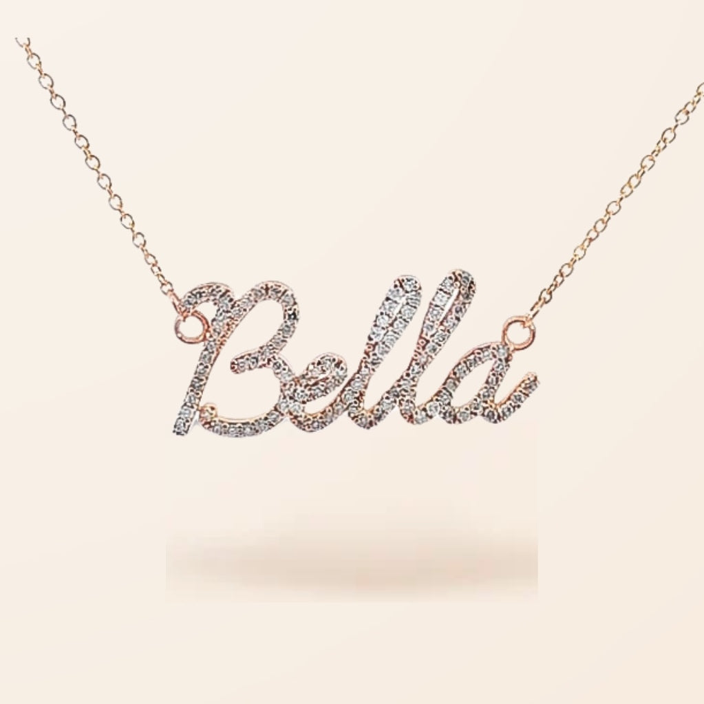 Name necklace rose gold clearance with diamonds