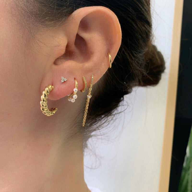 14K Gold Pearl Dangle Huggie Earrings