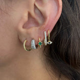 Sterling Silver Gold Plated Green CZ Huggie Earrings