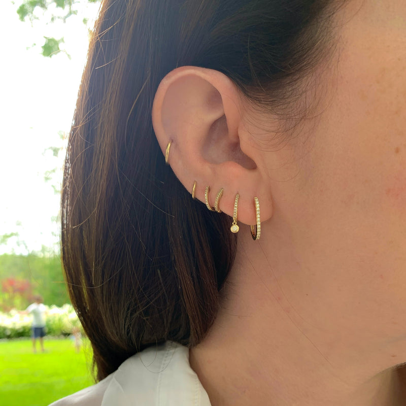 14K Gold Diamond Oval Huggie Earrings
