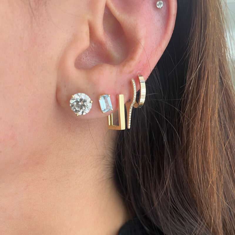 14K Gold Emerald Cut Blue Topaz Stud Earrings