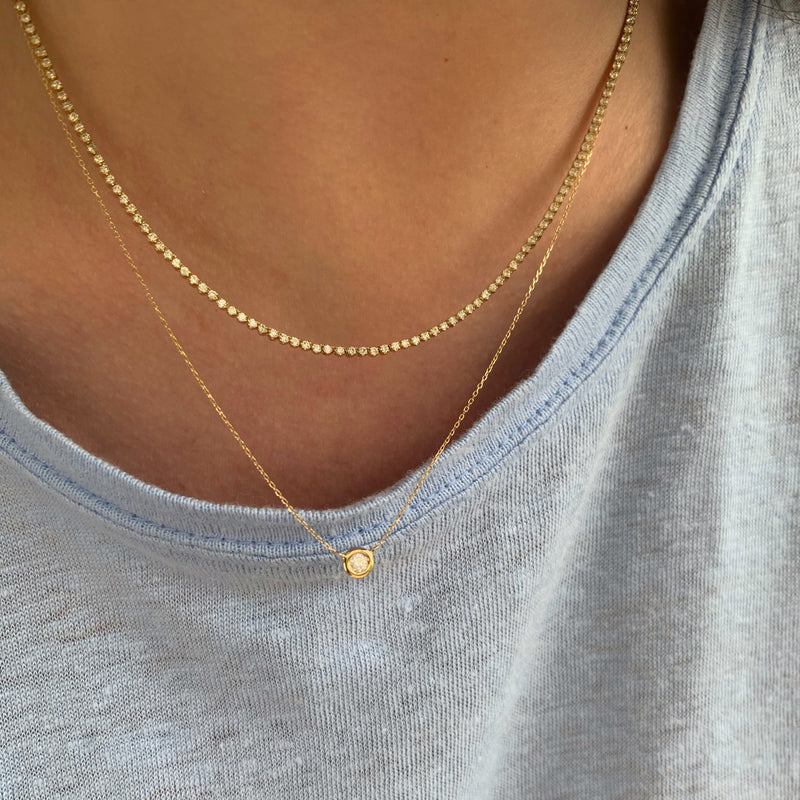 14K Gold Mini Diamond Tennis Necklace (Half Way)