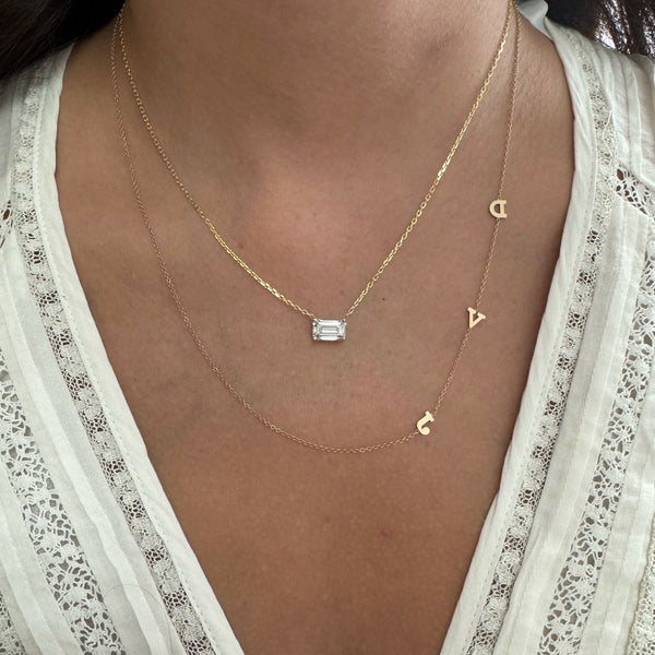 Lab Created 14K Gold Emerald Cut Diamond Necklace