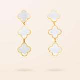 14K Gold Mother Of Pearl Clover Drop Earrings
