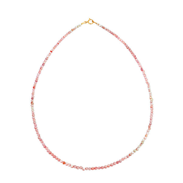 Sterling Silver Gold Plated Pink Opal Bead Necklace