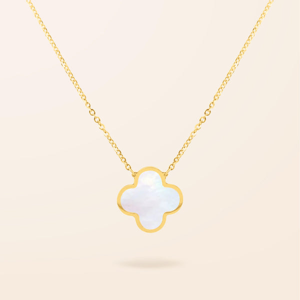 14K Gold Single Mother of Pearl Clover Necklace