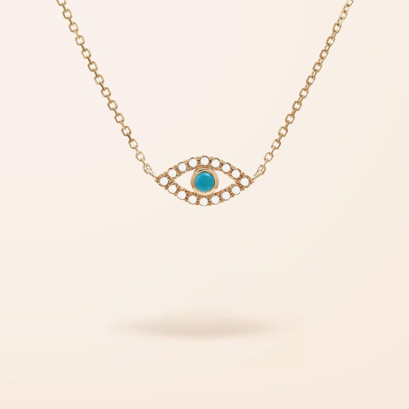 14K Gold Turquoise Evil Eye Necklace